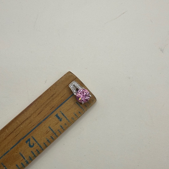 Elegant 925 Silver Pink Topaz? Gemstone CZ Rhinestone Mini Pendant - Picture 7 of 8